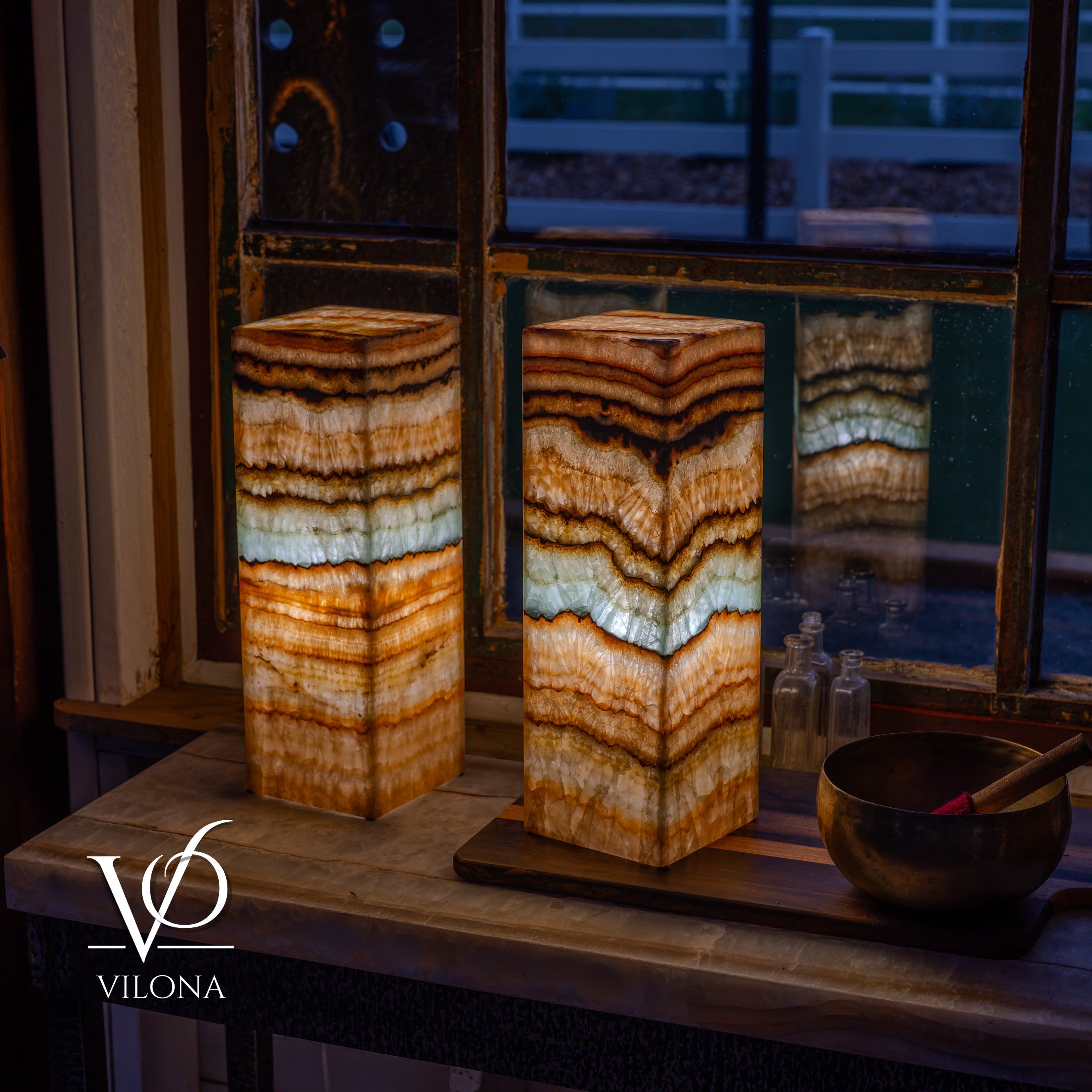 Aqua Onyx Square Table Lamp - 18" Tall, x 6"x 6" (Medium Pair #79) by Vilona Onyx - product image 6 for Resin Society