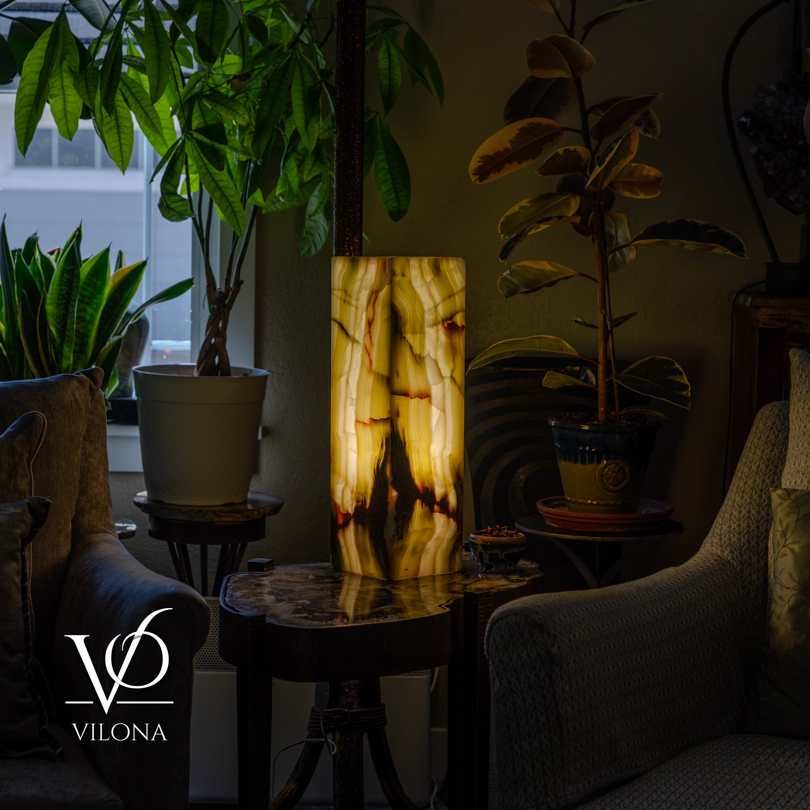 Bamboo Onyx Table Lamp – Dark Edition #1 – 19.75" Tall × 6" Wide by Vilona Onyx - product image 4 for Resin Society