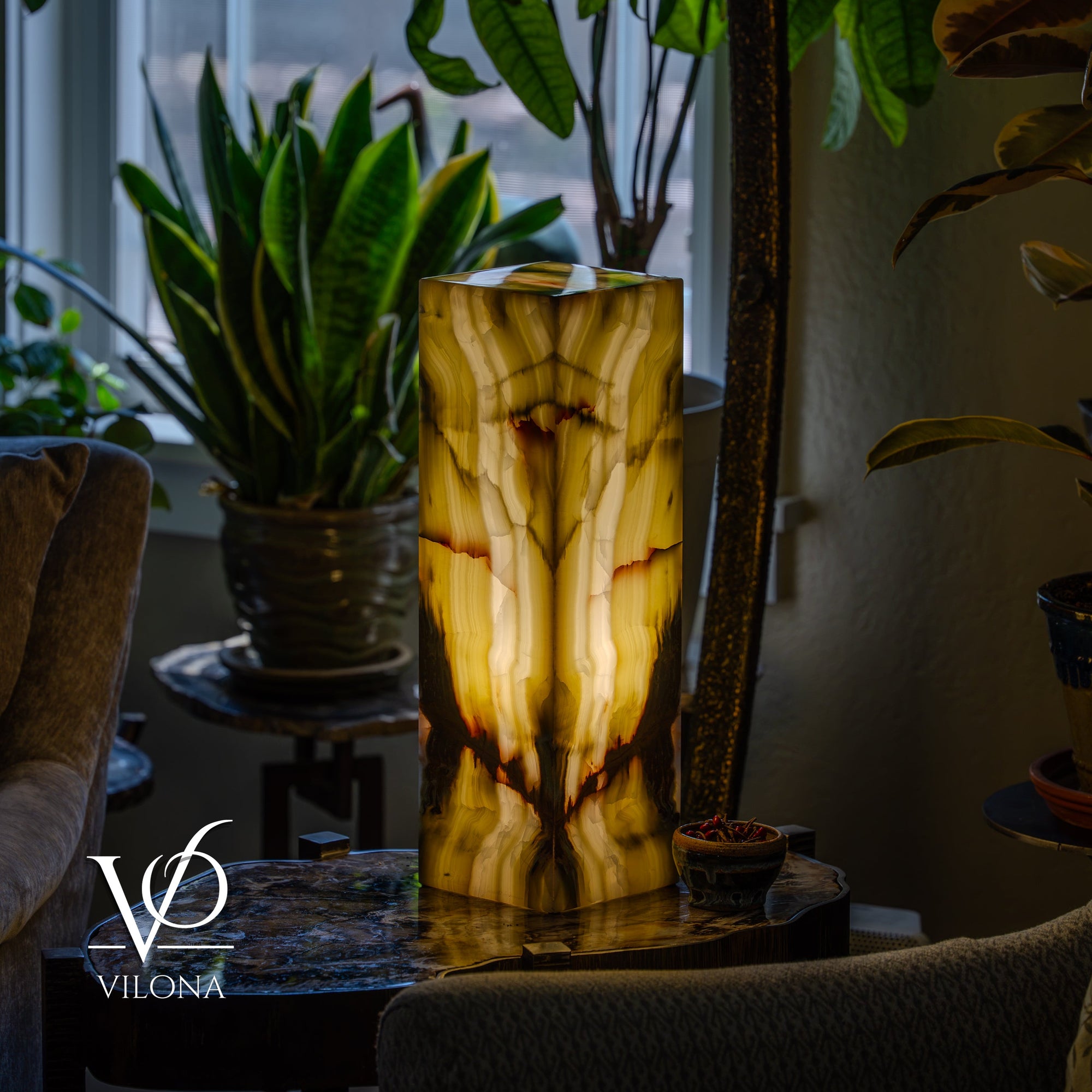 Bamboo Onyx Table Lamp – Dark Edition #1 – 19.75" Tall × 6" Wide by Vilona Onyx - main product image for Resin Society