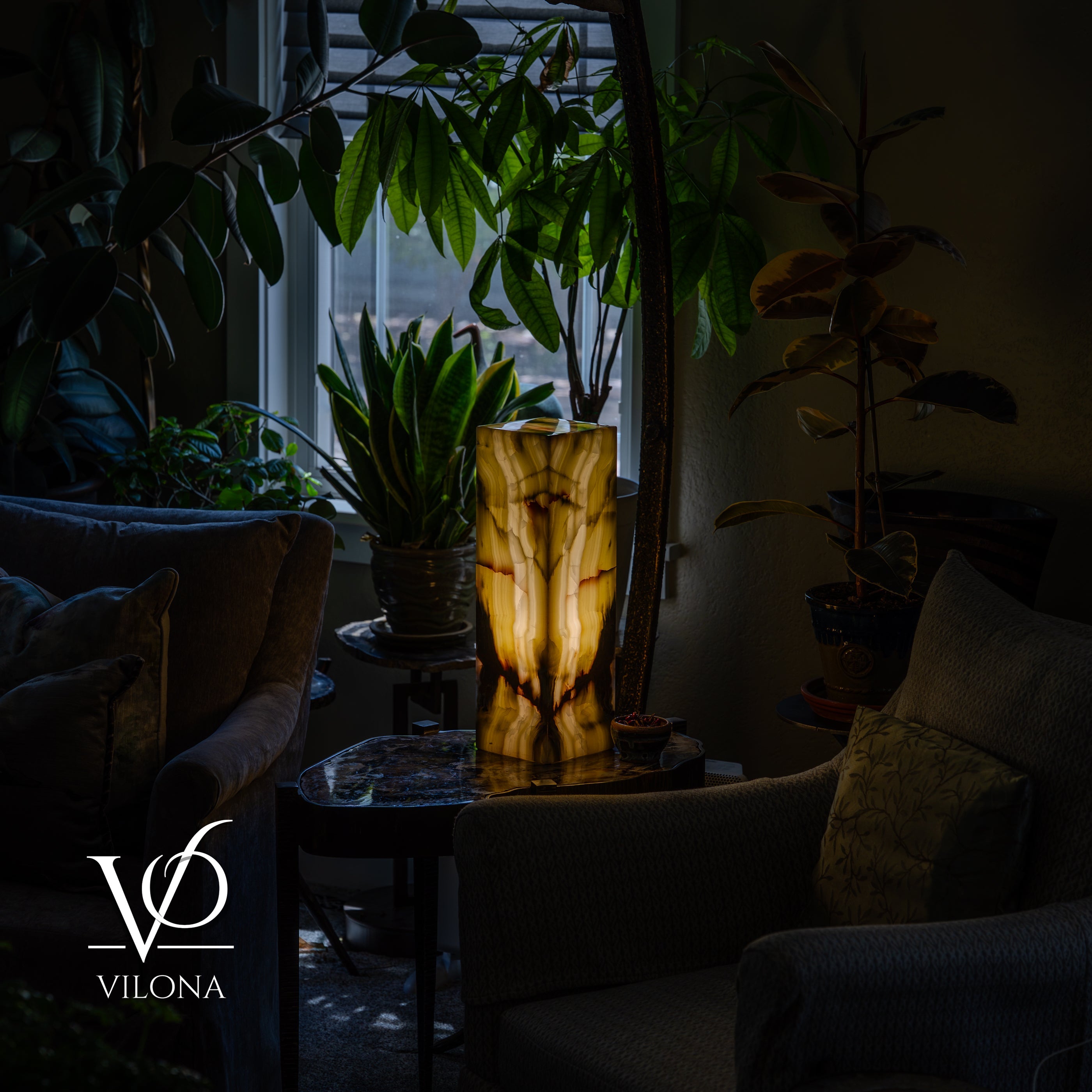 Bamboo Onyx Table Lamp – Dark Edition #1 – 19.75" Tall × 6" Wide by Vilona Onyx - product image 16 for Resin Society