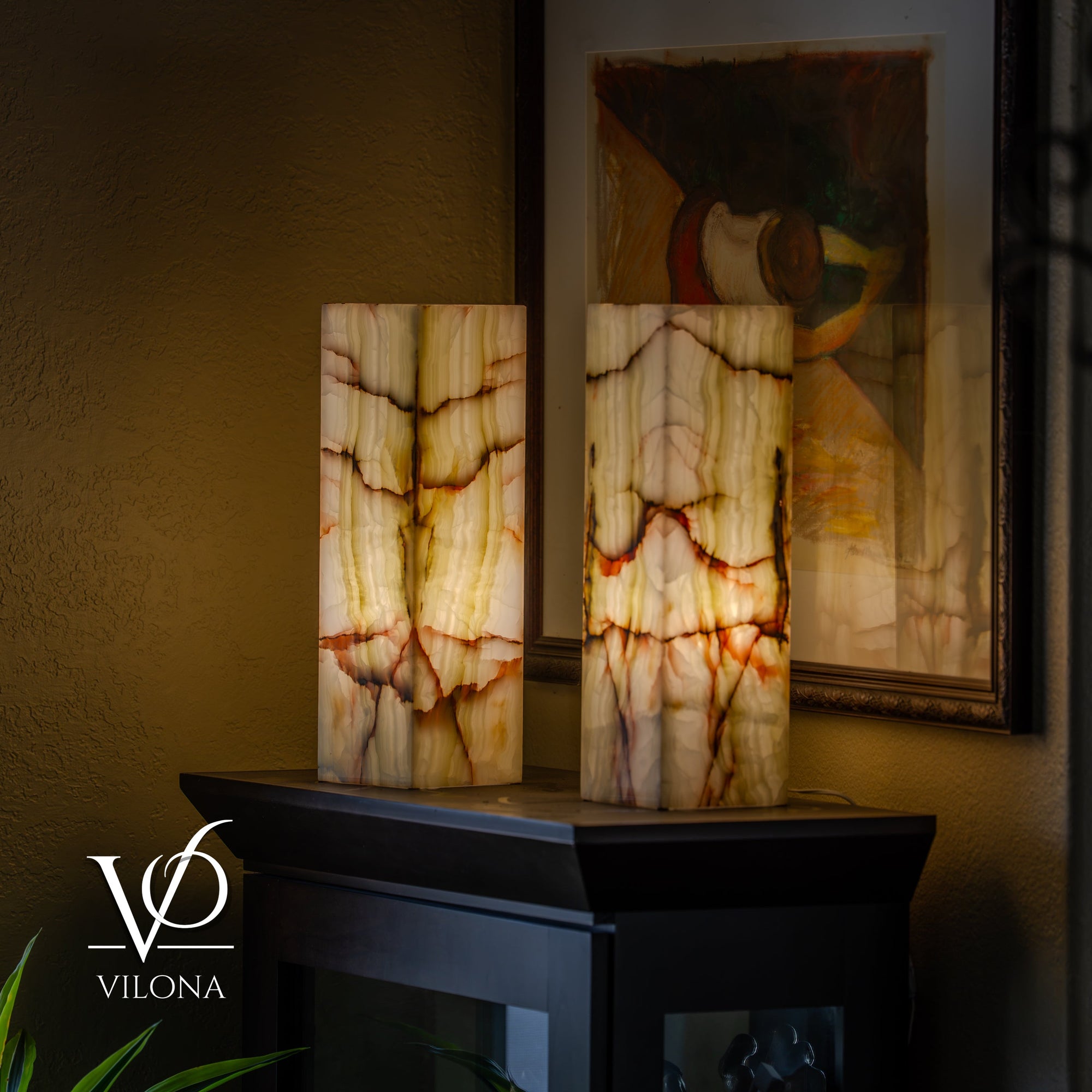 Bamboo Onyx Table Lamp Pair – Light Edition #2 – 19.75" Tall × 6" Wide by Vilona Onyx - main product image for Resin Society