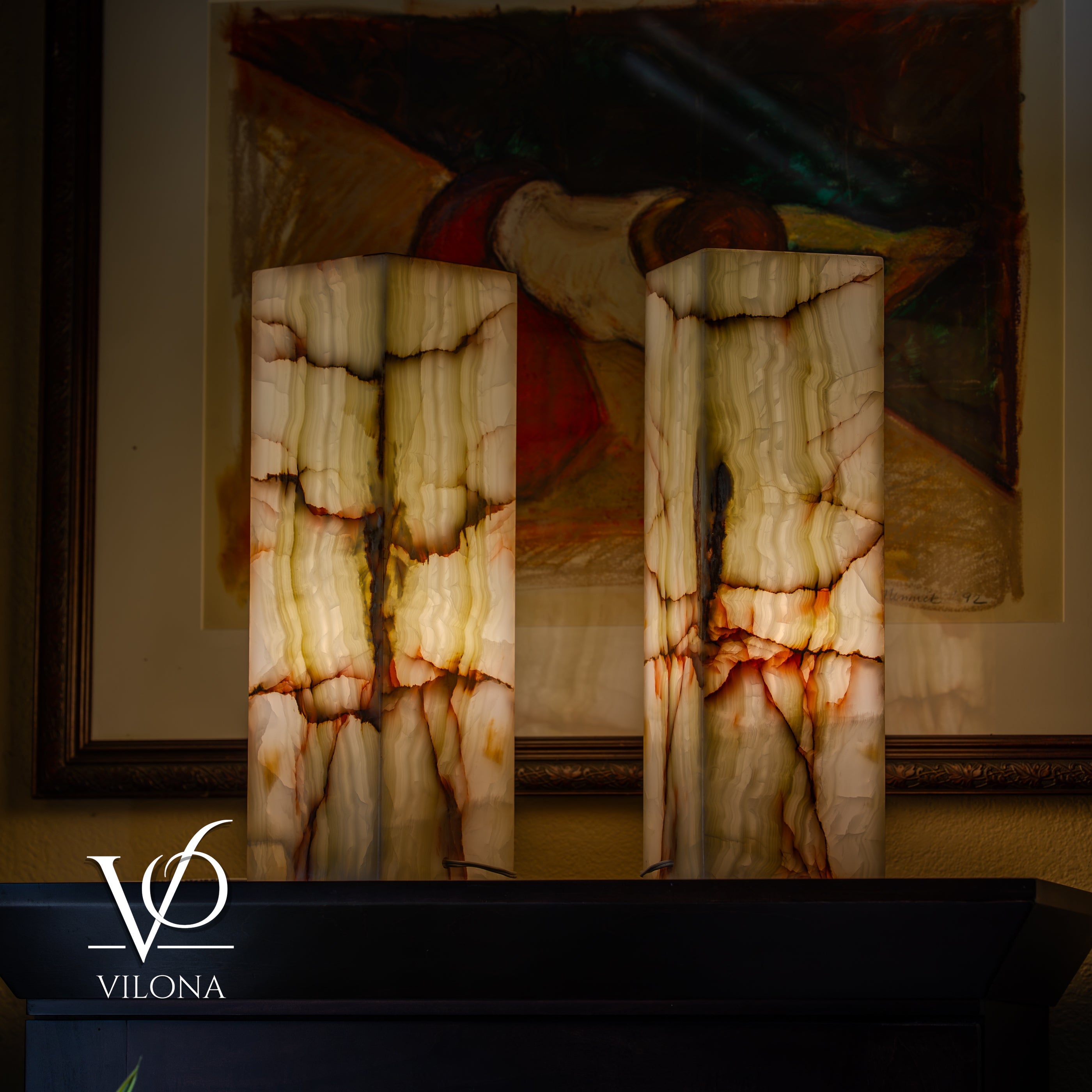 Bamboo Onyx Table Lamp Pair – Light Edition #2 – 19.75" Tall × 6" Wide by Vilona Onyx - product image 10 for Resin Society