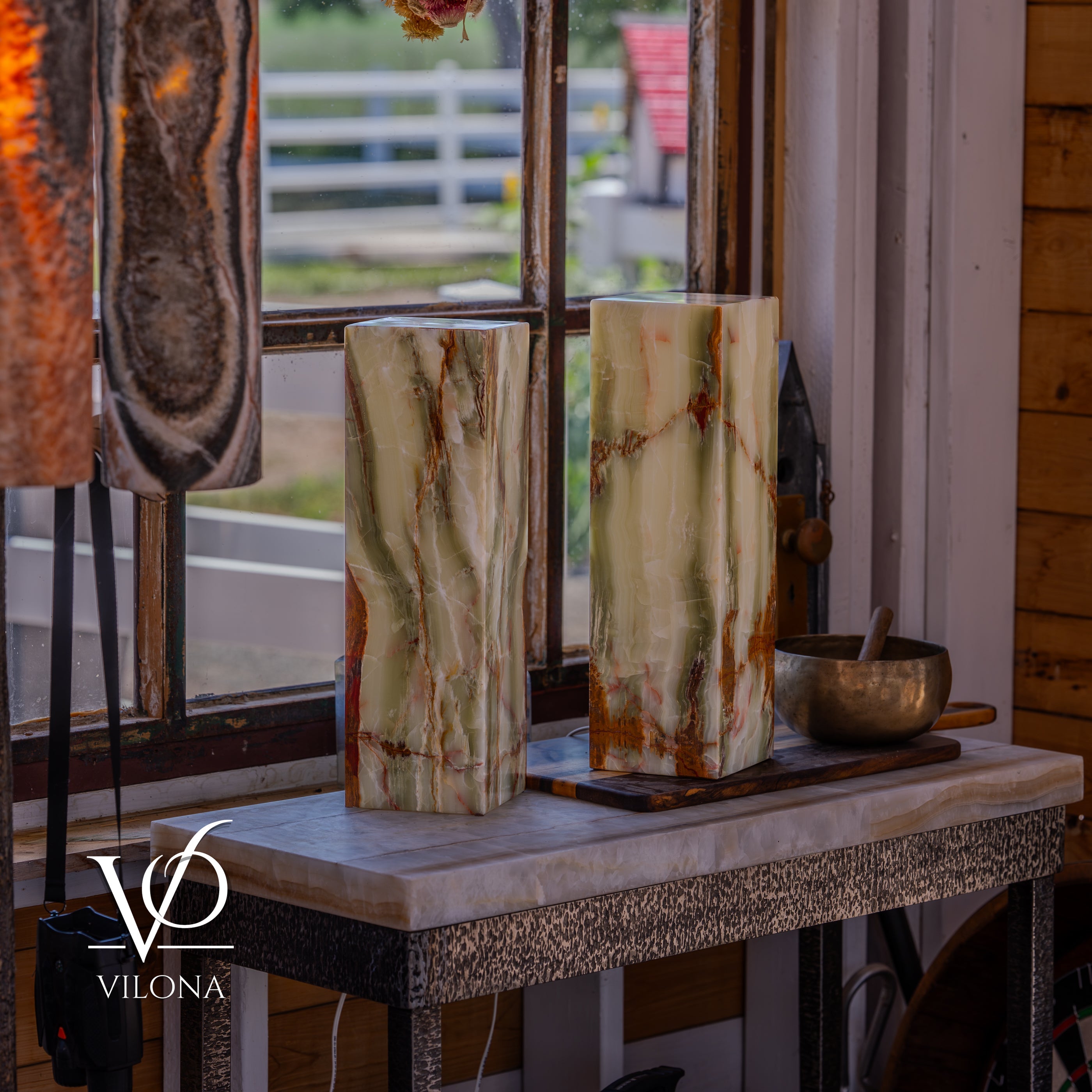 Bamboo Onyx Table Lamp Pair – Dark Edition #2 – 19.75" Tall × 6" Wide by Vilona Onyx - product image 2 for Resin Society