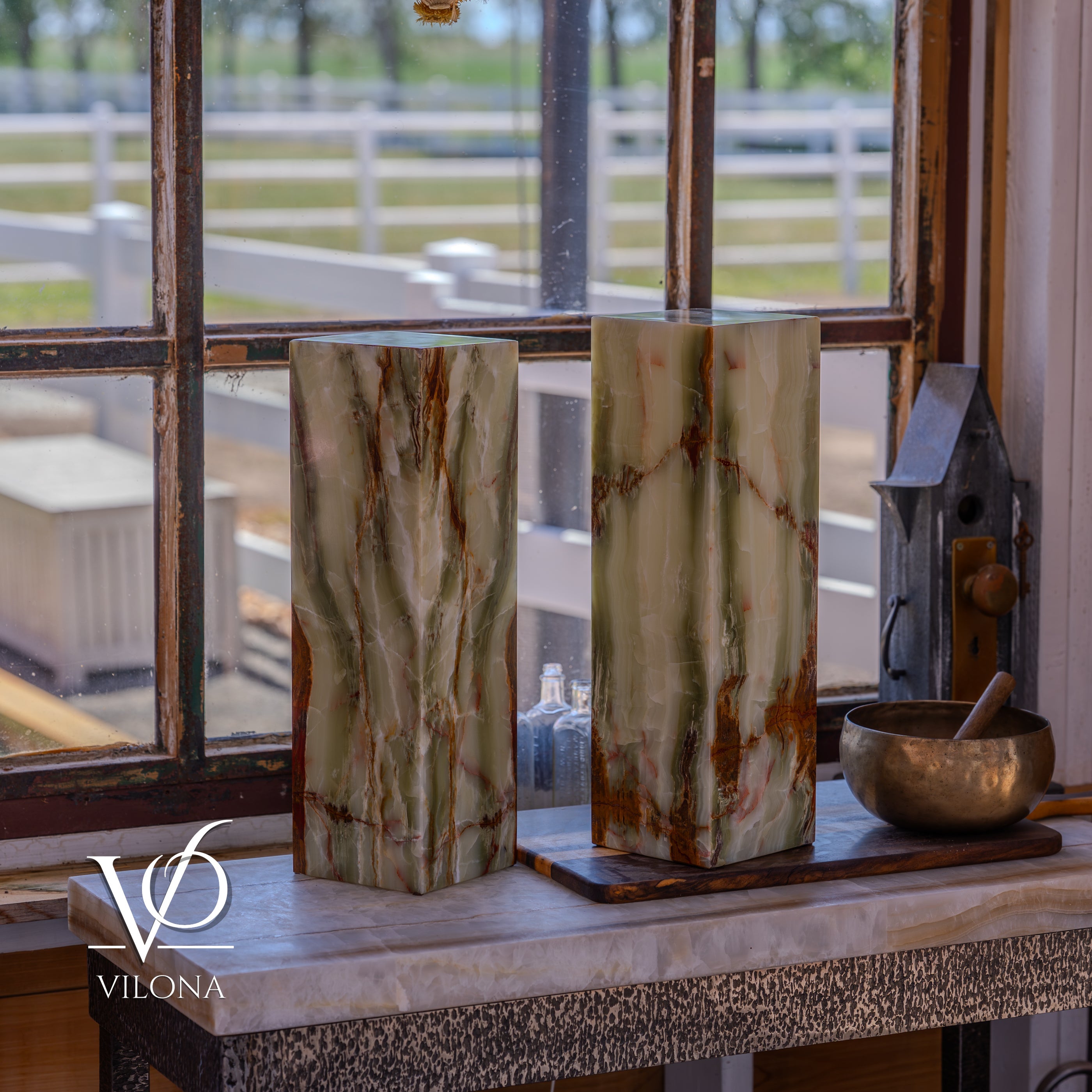 Bamboo Onyx Table Lamp Pair – Dark Edition #2 – 19.75" Tall × 6" Wide by Vilona Onyx - product image 9 for Resin Society