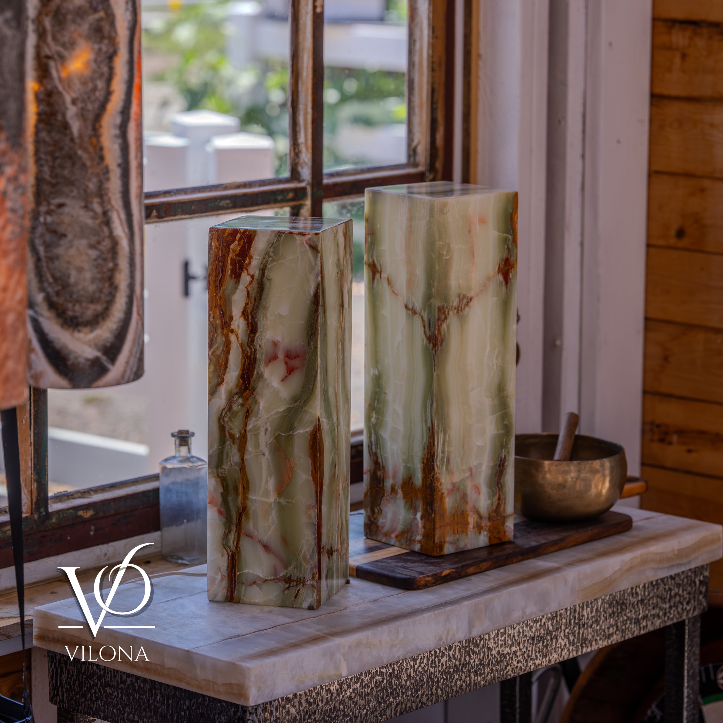 Bamboo Onyx Table Lamp Pair – Dark Edition #2 – 19.75" Tall × 6" Wide by Vilona Onyx - product image 12 for Resin Society