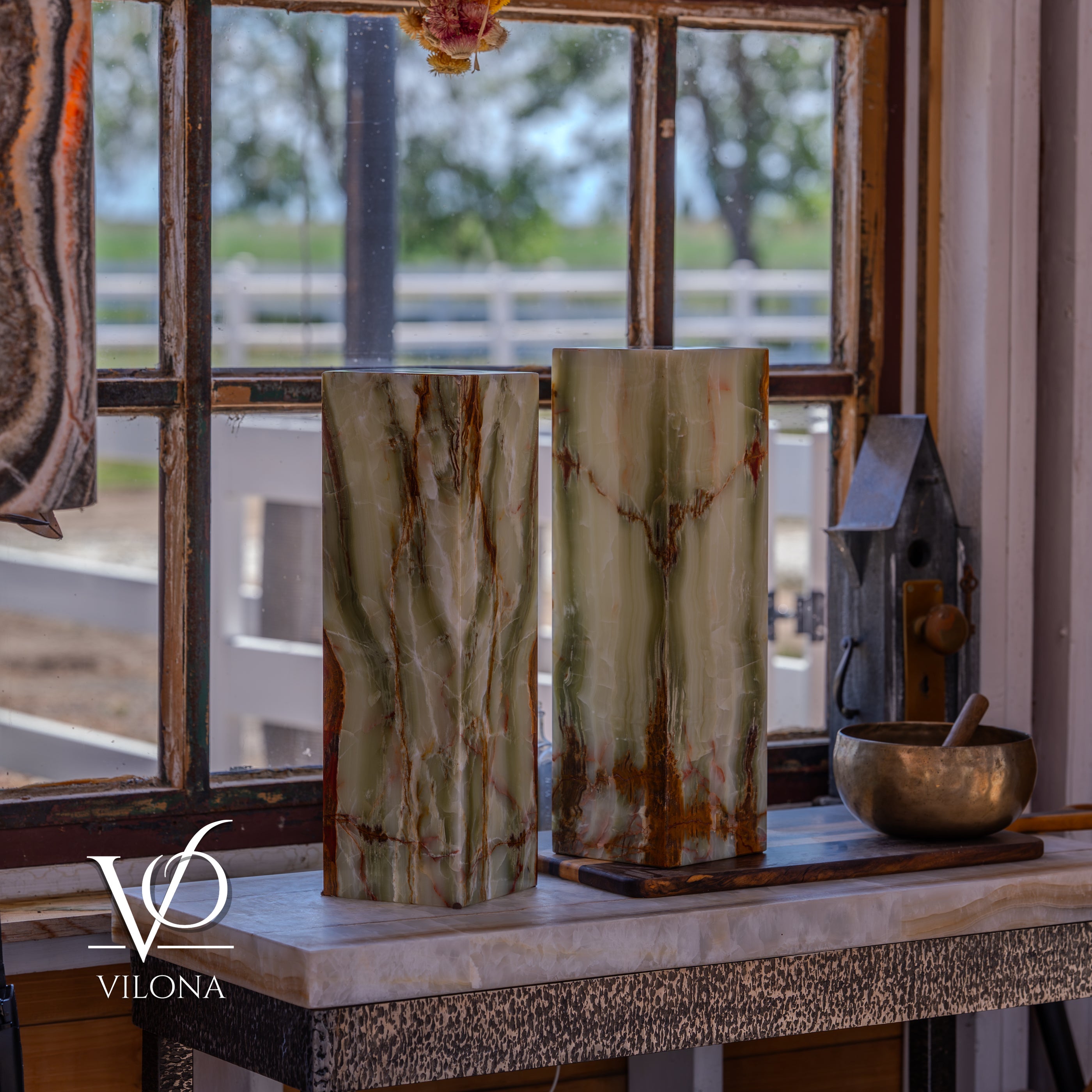 Bamboo Onyx Table Lamp Pair – Dark Edition #2 – 19.75" Tall × 6" Wide by Vilona Onyx - product image 14 for Resin Society