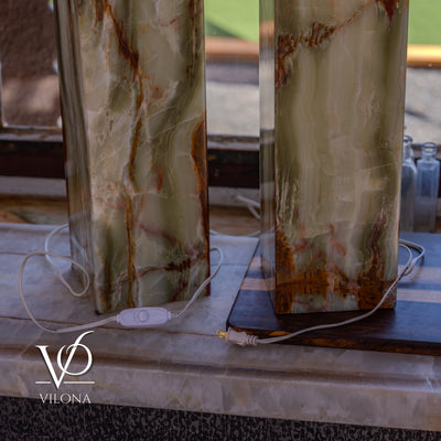 Bamboo Onyx Table Lamp Pair – Dark Edition #2 – 19.75" Tall × 6" Wide by Vilona Onyx - product image 17 for Resin Society