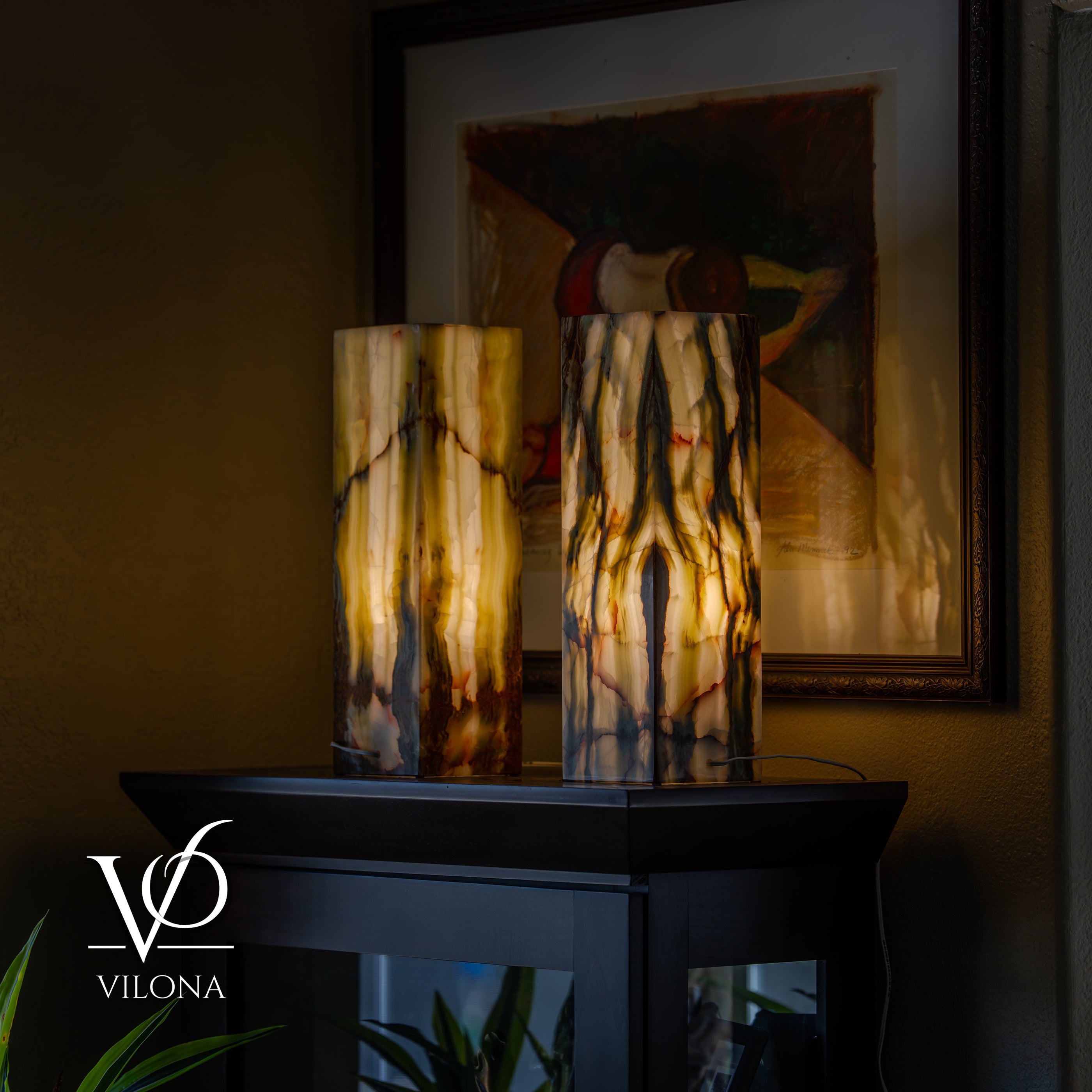 Bamboo Onyx Table Lamp Pair – Dark Edition #2 – 19.75" Tall × 6" Wide by Vilona Onyx - product image 5 for Resin Society
