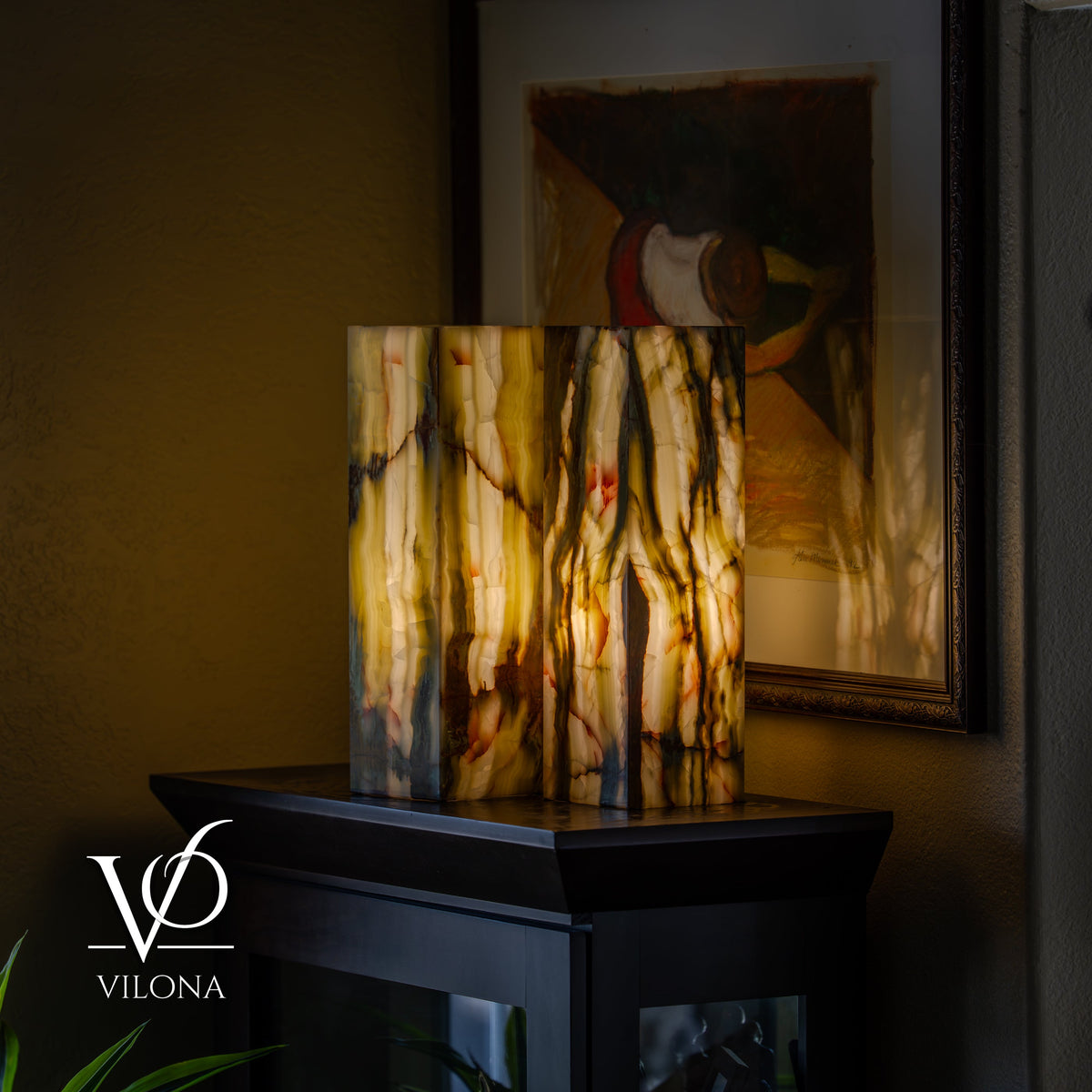 Bamboo Onyx Table Lamp Pair – Dark Edition #2 – 19.75" Tall × 6" Wide by Vilona Onyx - main product image for Resin Society