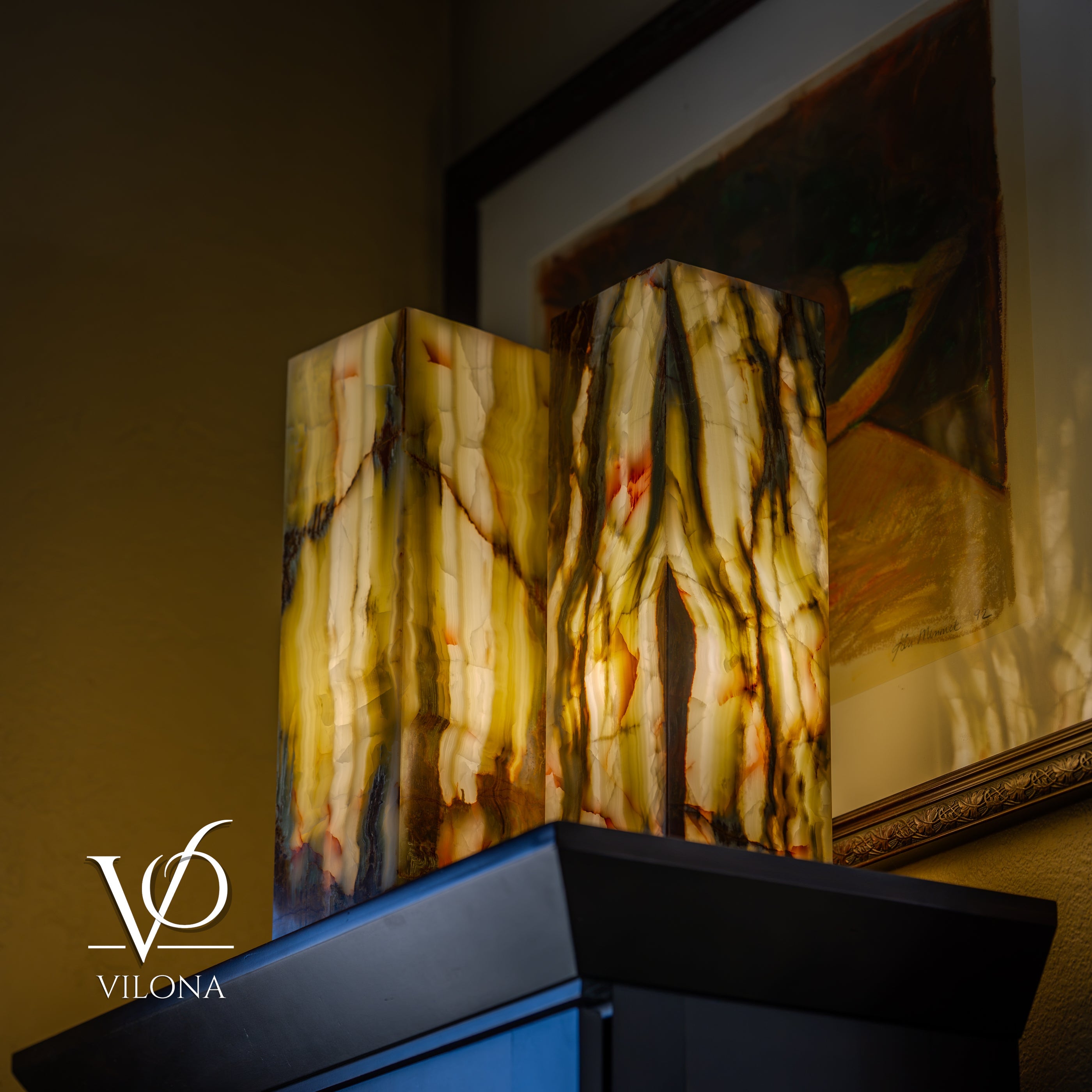 Bamboo Onyx Table Lamp Pair – Dark Edition #2 – 19.75" Tall × 6" Wide by Vilona Onyx - product image 7 for Resin Society