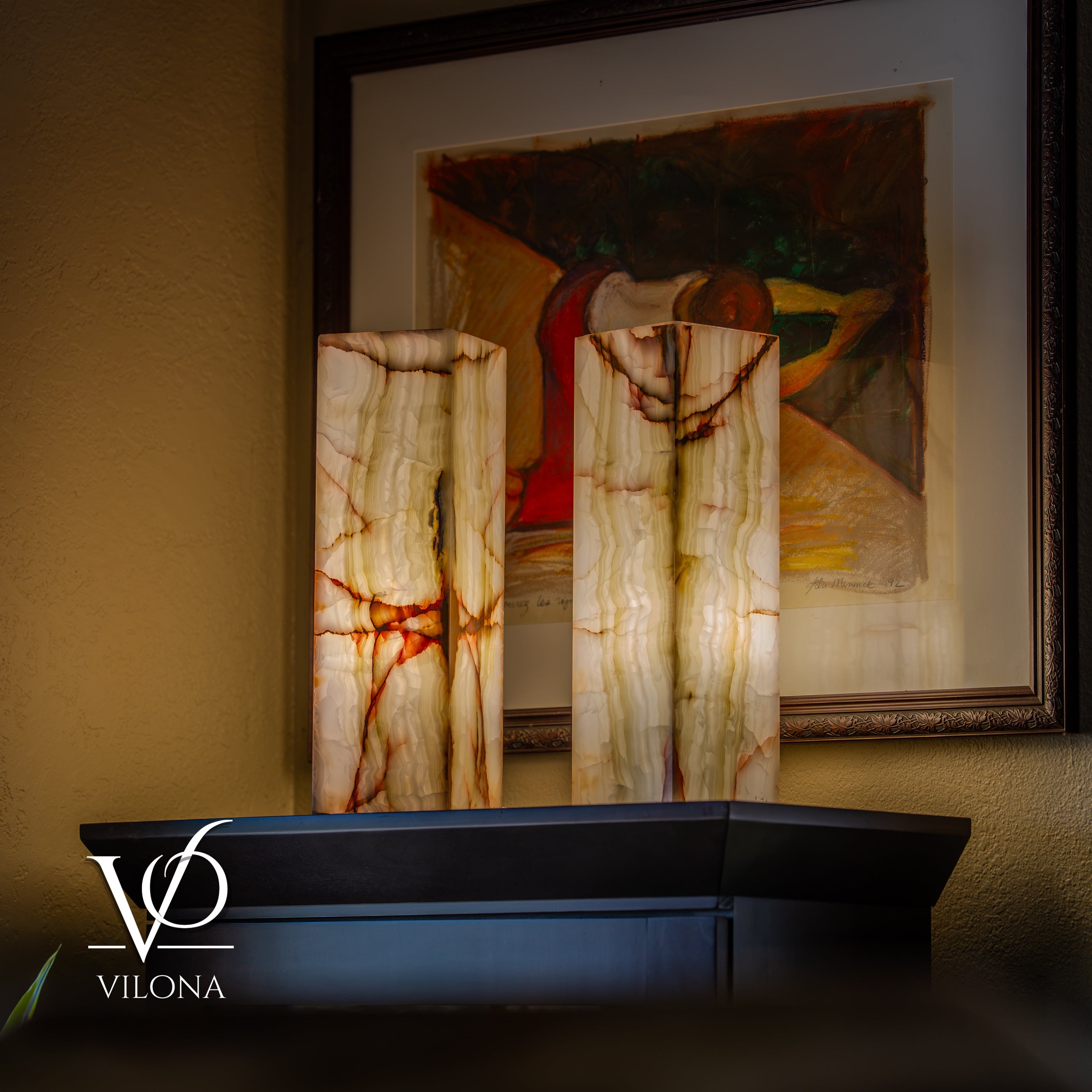 Bamboo Onyx Table Lamp Pair – Light Edition #3 – 19.75" Tall × 6" Wide by Vilona Onyx - product image 5 for Resin Society