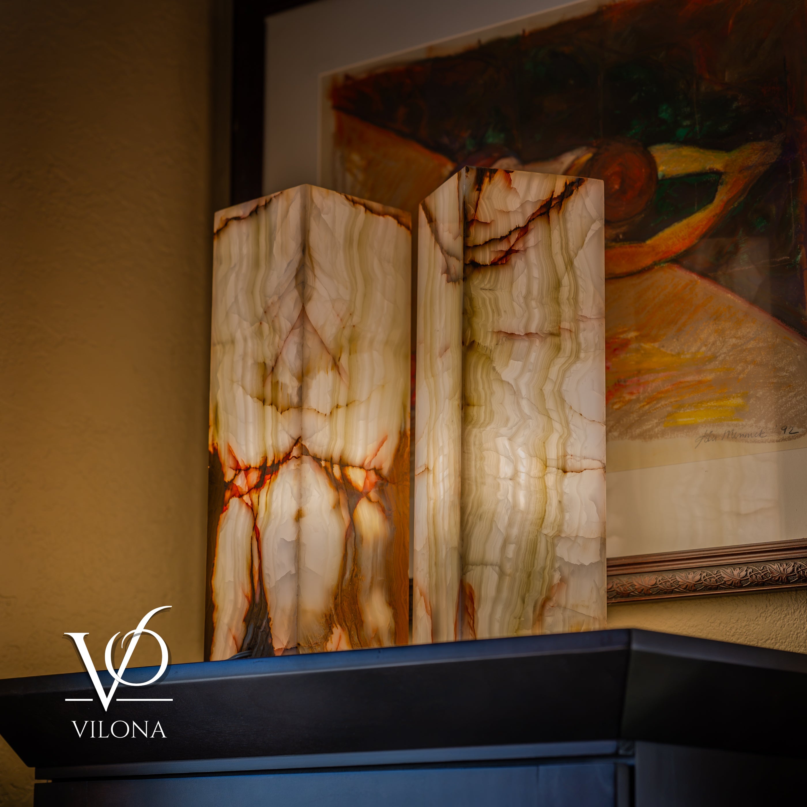 Bamboo Onyx Table Lamp Pair – Light Edition #3 – 19.75" Tall × 6" Wide by Vilona Onyx - product image 10 for Resin Society