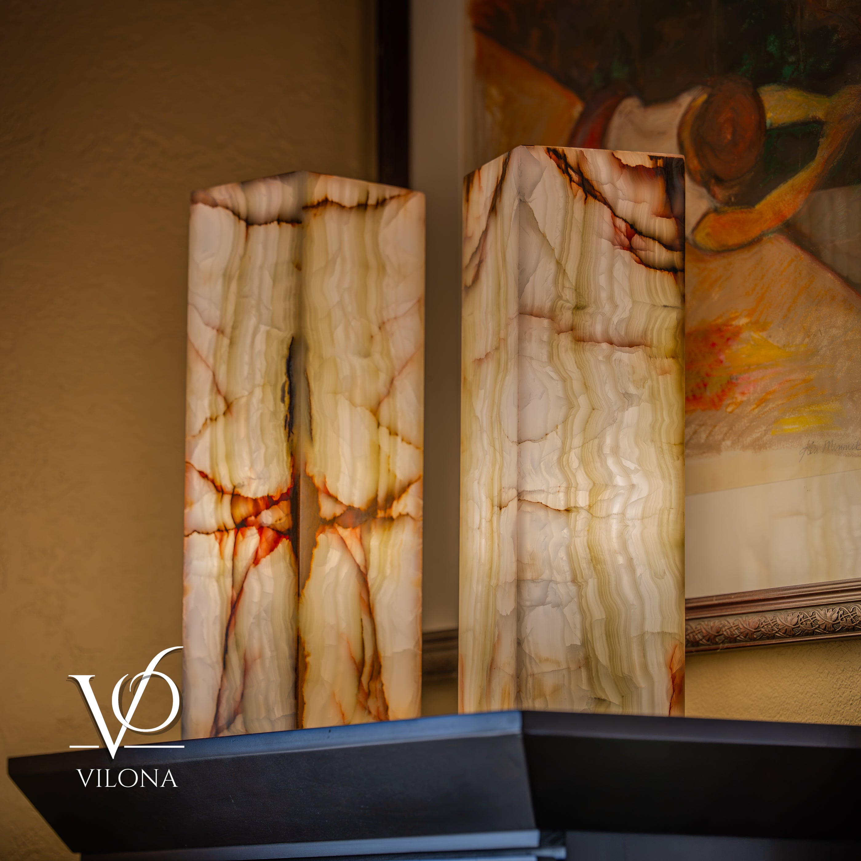 Bamboo Onyx Table Lamp Pair – Light Edition #3 – 19.75" Tall × 6" Wide by Vilona Onyx - product image 7 for Resin Society