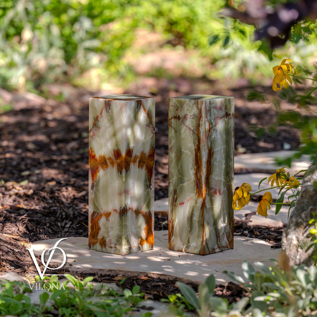 Bamboo Onyx Table Lamp Pair – Dark Edition #3 – 19.75" Tall × 6" Wide by Vilona Onyx - main product image for Resin Society