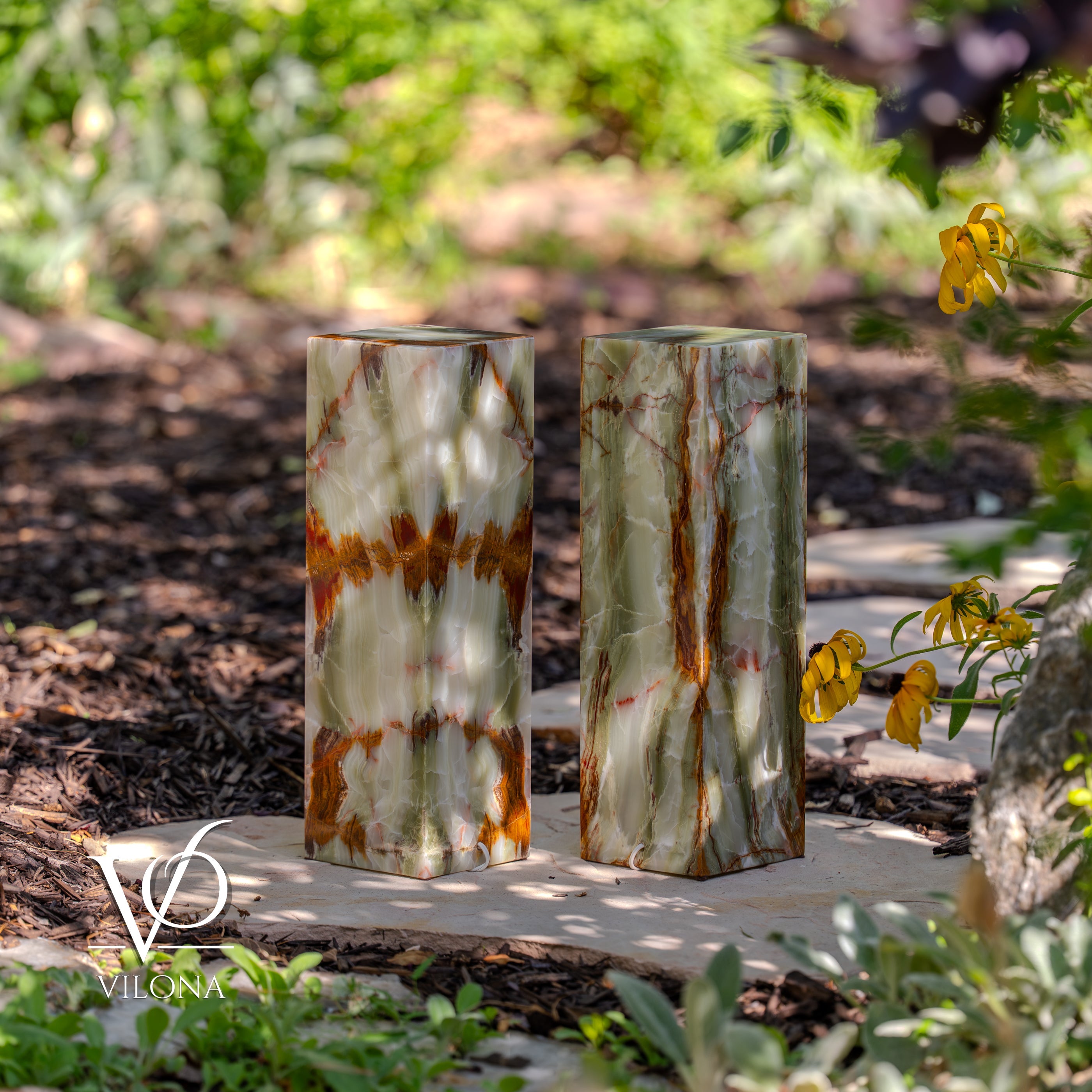 Bamboo Onyx Table Lamp Pair – Dark Edition #3 – 19.75" Tall × 6" Wide by Vilona Onyx - main product image for Resin Society
