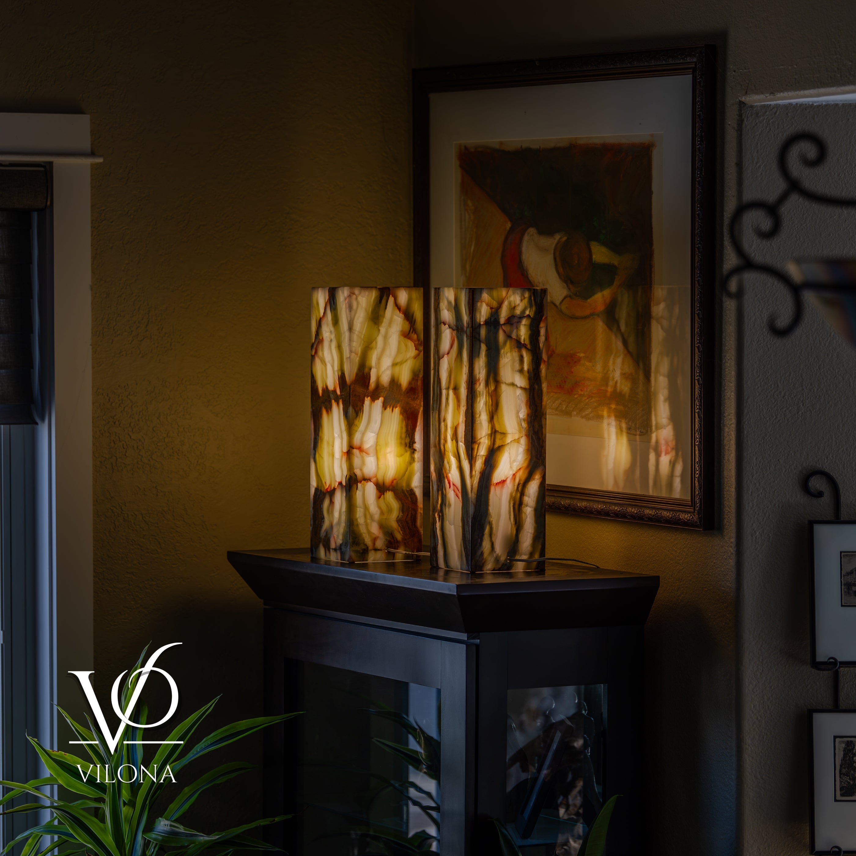 Bamboo Onyx Table Lamp Pair – Dark Edition #3 – 19.75" Tall × 6" Wide by Vilona Onyx - product image 17 for Resin Society
