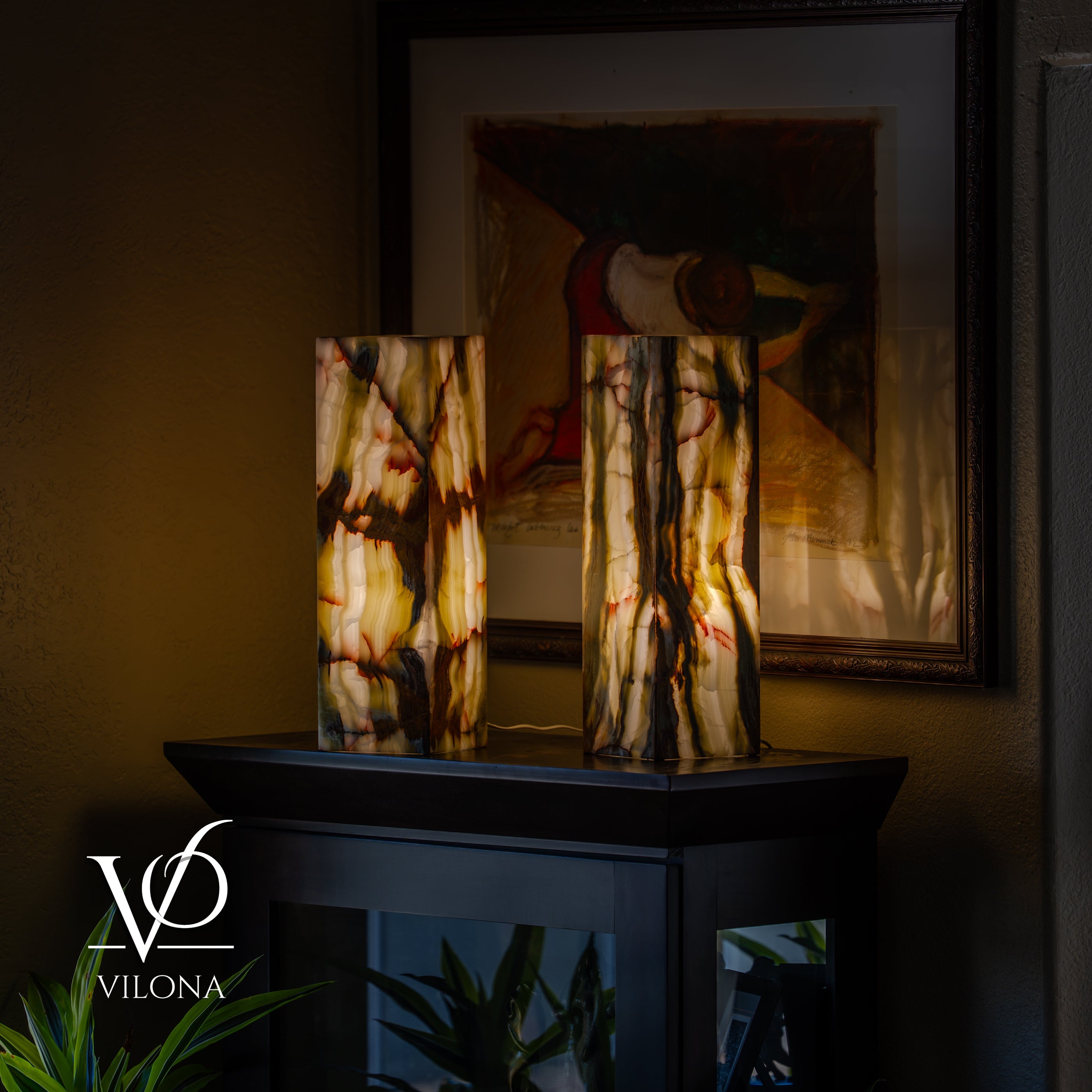 Bamboo Onyx Table Lamp Pair – Dark Edition #3 – 19.75" Tall × 6" Wide by Vilona Onyx - product image 4 for Resin Society
