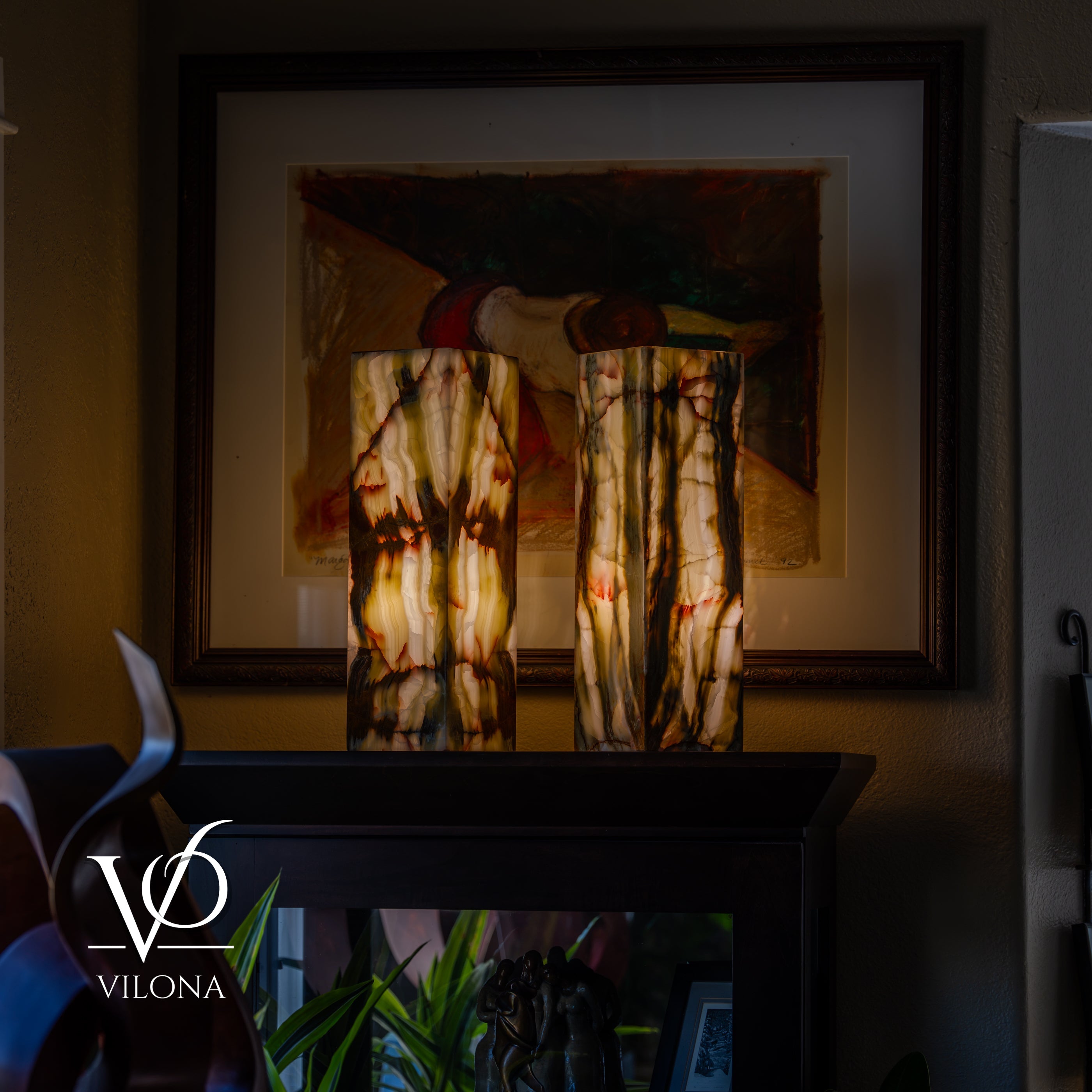 Bamboo Onyx Table Lamp Pair – Dark Edition #3 – 19.75" Tall × 6" Wide by Vilona Onyx - product image 2 for Resin Society