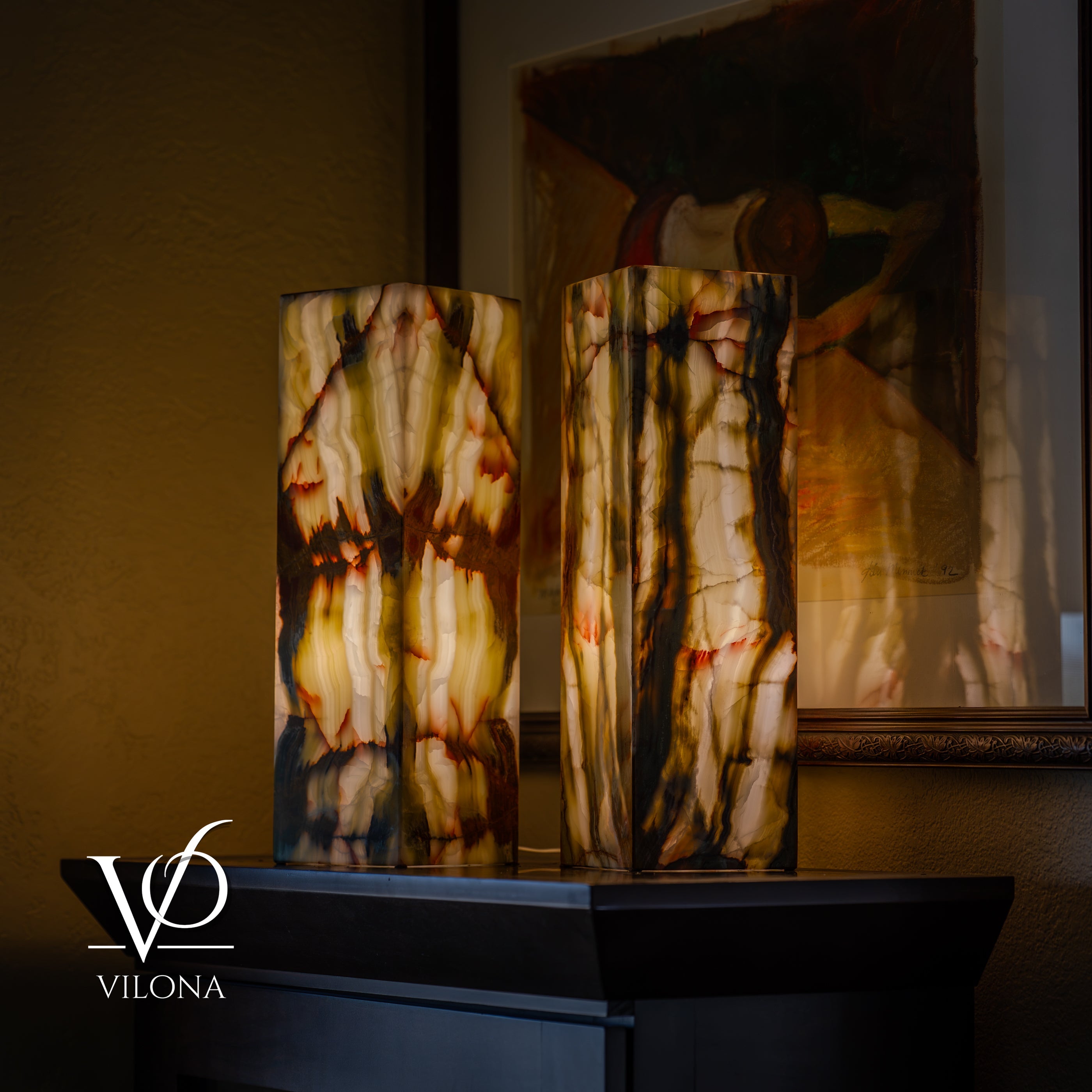 Bamboo Onyx Table Lamp Pair – Dark Edition #3 – 19.75" Tall × 6" Wide by Vilona Onyx - product image 6 for Resin Society
