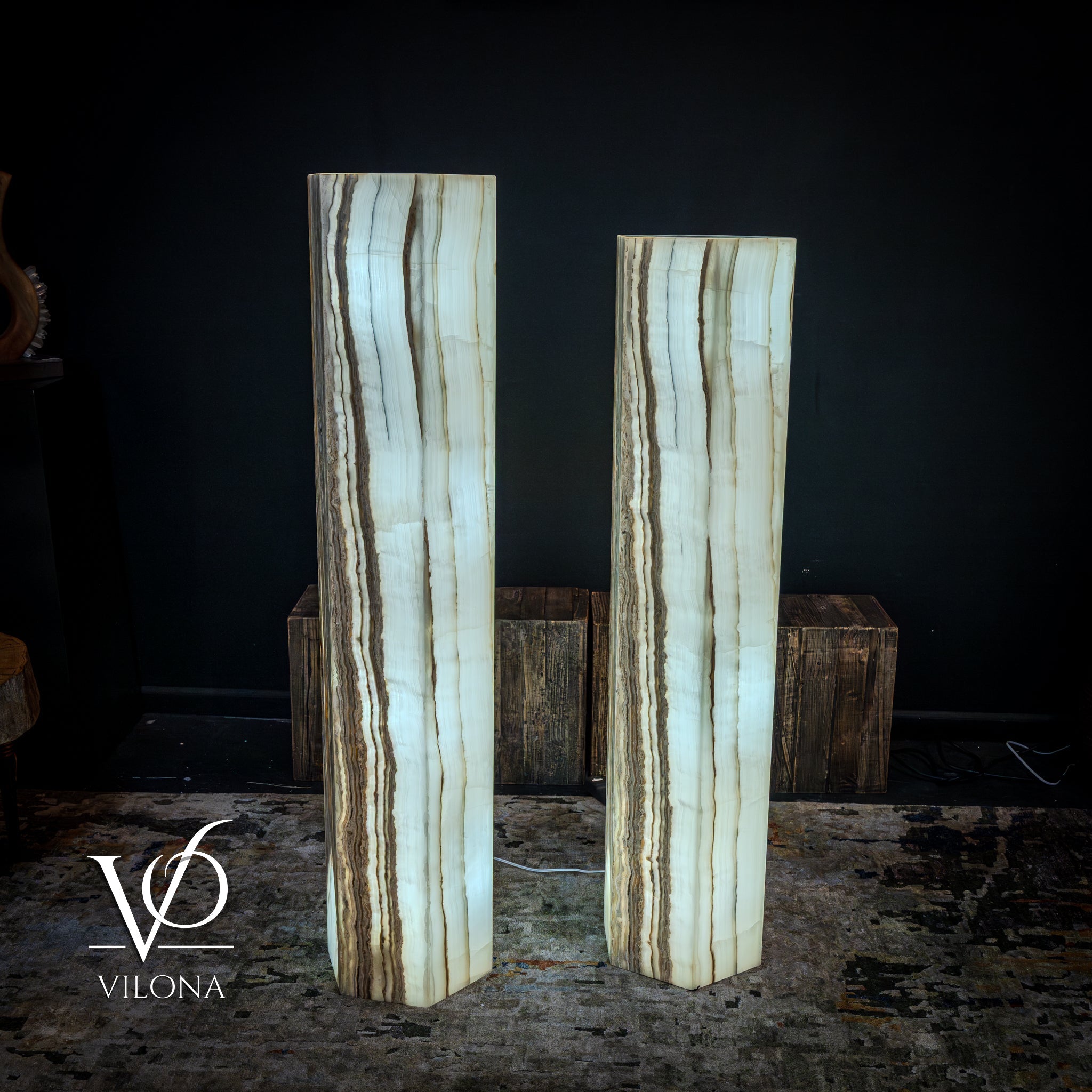 White Ice Onyx Floor Lamp - Pair - Large - 59 & 55"H x 13.5"W - Hexagon by Vilona Onyx - product image 7 for Resin Society