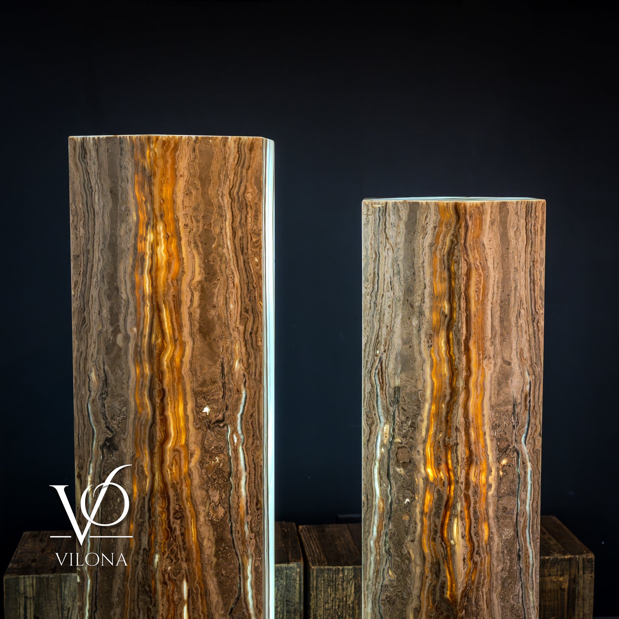 White Ice Onyx Floor Lamp - Pair - Large - 59 & 55"H x 13.5"W - Hexagon by Vilona Onyx - product image 5 for Resin Society