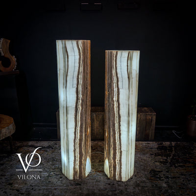 White Ice Onyx Floor Lamp - Pair - Large - 59 & 55"H x 13.5"W - Hexagon by Vilona Onyx - product image 2 for Resin Society