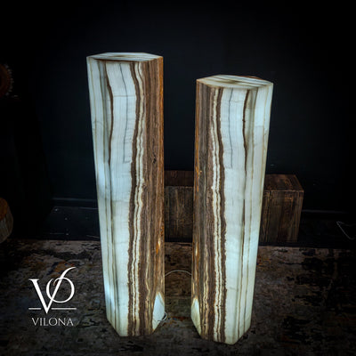 White Ice Onyx Floor Lamp - Pair - Large - 59 & 55"H x 13.5"W - Hexagon by Vilona Onyx - product image 4 for Resin Society