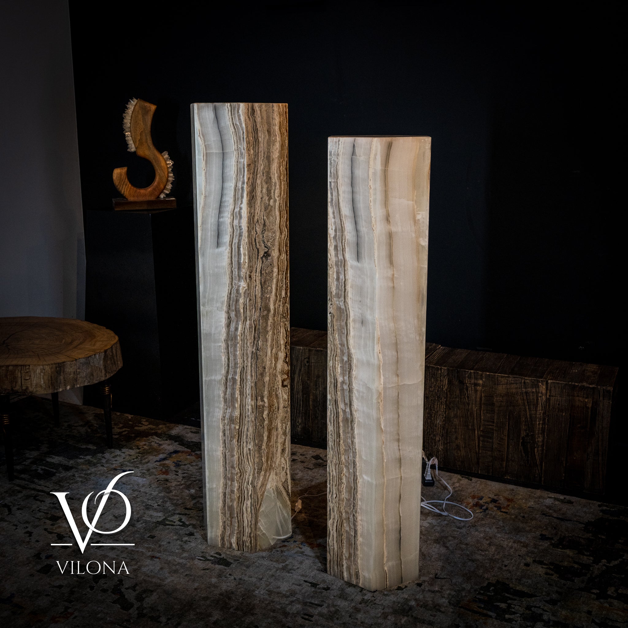 White Ice Onyx Floor Lamp - Pair - Large - 59 & 55"H x 13.5"W - Hexagon by Vilona Onyx - product image 8 for Resin Society