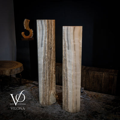 White Ice Onyx Floor Lamp - Pair - Large - 59 & 55"H x 13.5"W - Hexagon by Vilona Onyx - product image 8 for Resin Society