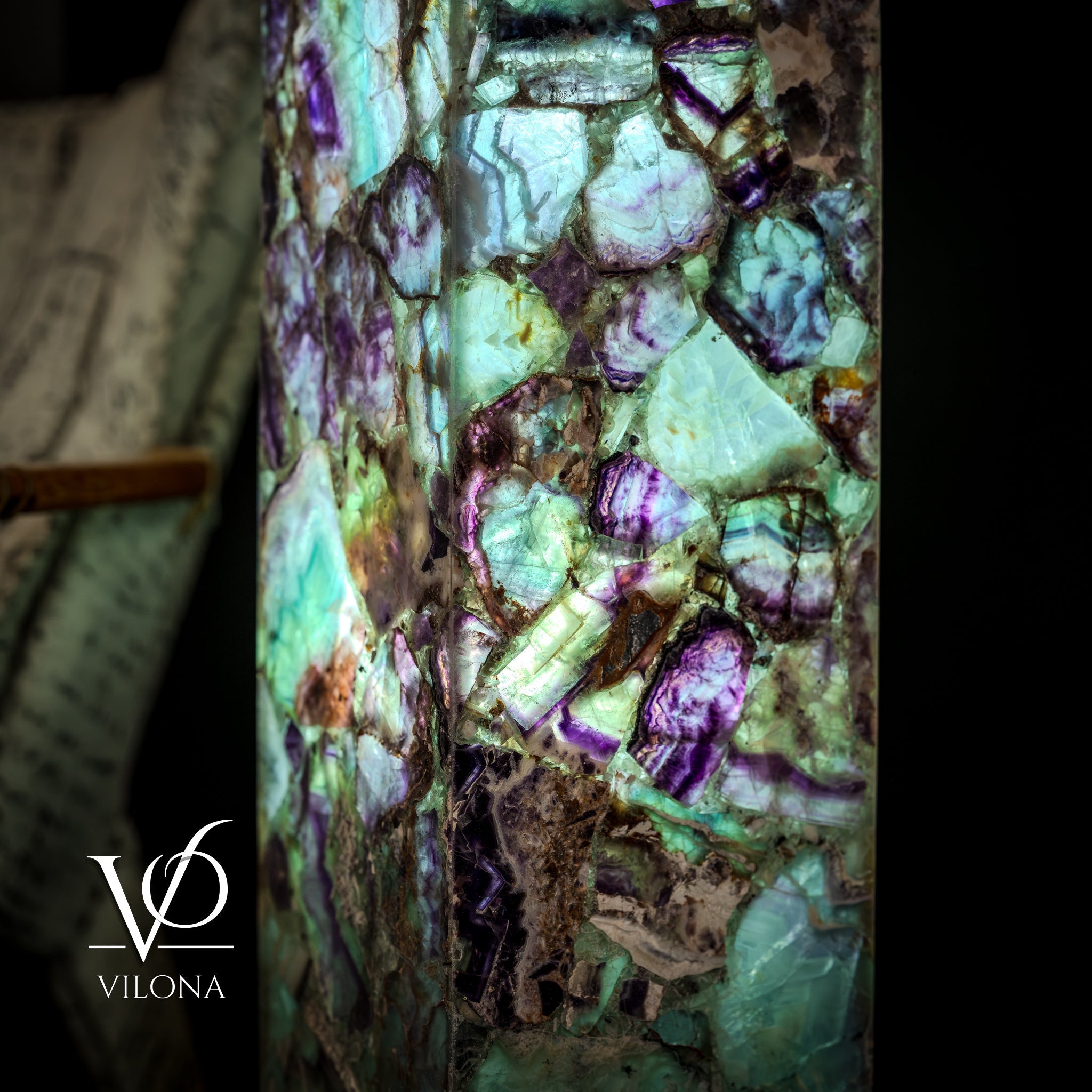Fluorite Crystal Table Lamp - 24" Tall, 8x8" - Square Closed Top by Vilona Onyx - product image 2 for Resin Society