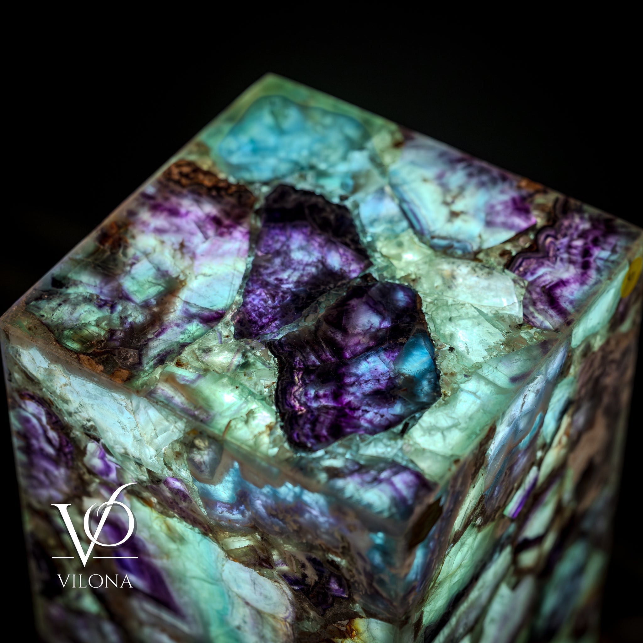 Fluorite Crystal Table Lamp - 24" Tall, 8x8" - Square Closed Top by Vilona Onyx - product image 3 for Resin Society