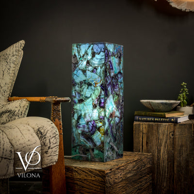 Fluorite Crystal Table Lamp - 24" Tall, 8x8" - Square Closed Top by Vilona Onyx - product image 6 for Resin Society