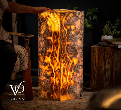 Honeycomb Onyx Floor Lamp -Exotic - Small - 32” H x 12"W - Square - #2 by Vilona Onyx - product image 3 for Resin Society