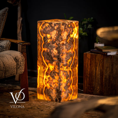 Honeycomb Onyx Floor Lamp -Exotic - Small - 32” H x 12"W - Square - #2 by Vilona Onyx - product image 9 for Resin Society