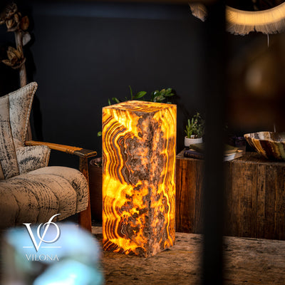 Honeycomb Onyx Floor Lamp -Exotic - Small - 32” H x 12"W - Square - #2 by Vilona Onyx - product image 8 for Resin Society