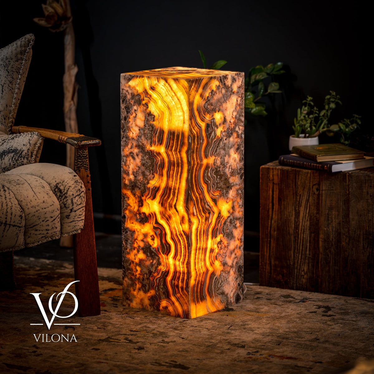 Honeycomb Onyx Floor Lamp -Exotic - Small - 32” H x 12"W - Square - #2 by Vilona Onyx - main product image for Resin Society