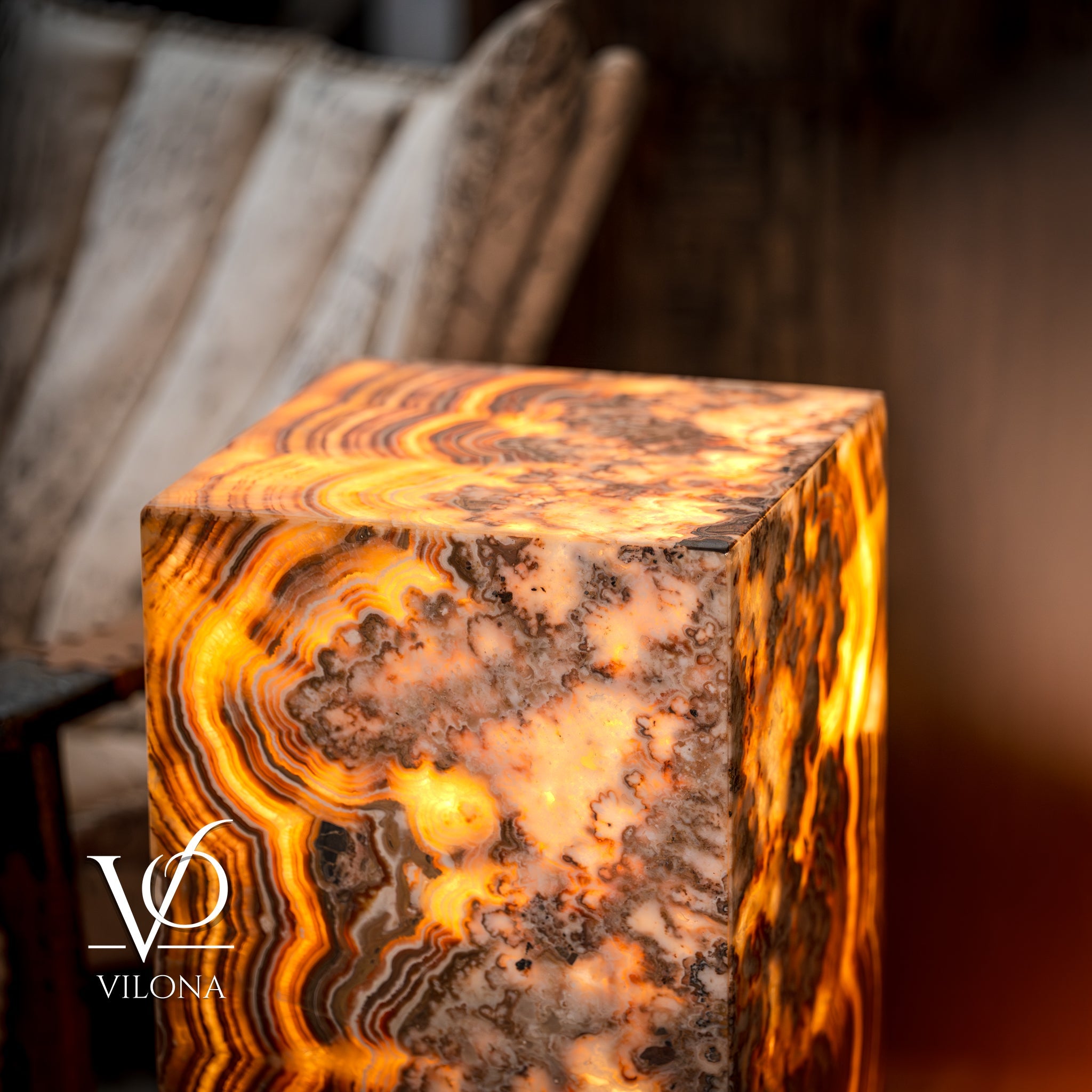 Honeycomb Onyx Floor Lamp -Exotic - Small - 32” H x 12"W - Square - #2 by Vilona Onyx - product image 2 for Resin Society