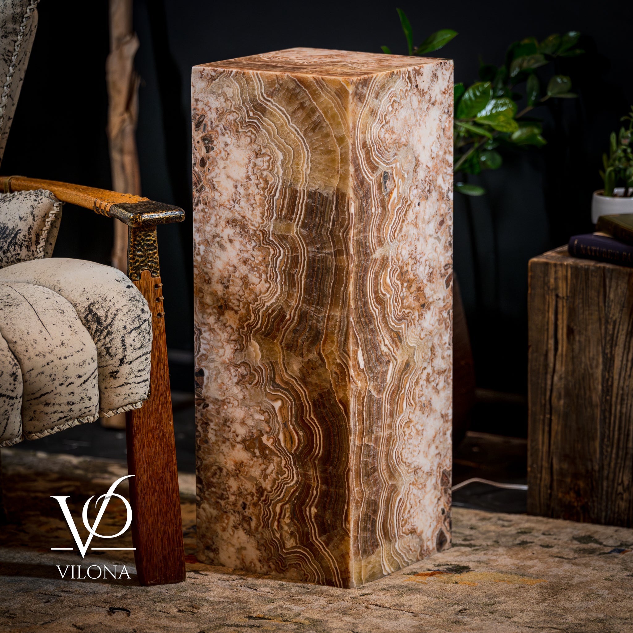 Honeycomb Onyx Floor Lamp -Exotic - Small - 32” H x 12"W - Square - #2 by Vilona Onyx - product image 6 for Resin Society