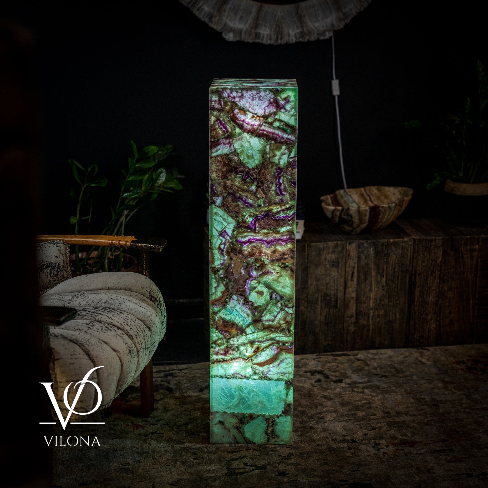Fluorite Floor Lamp - Medium - 43.5"H x 10"W - Square - #10 by Vilona Onyx - product image 5 for Resin Society