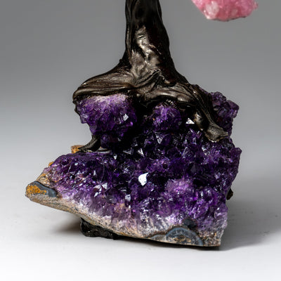 Genuine Rose Quartz Clustered Gemstone Tree on Amethyst Matrix (7 inch) (The Love Tree)