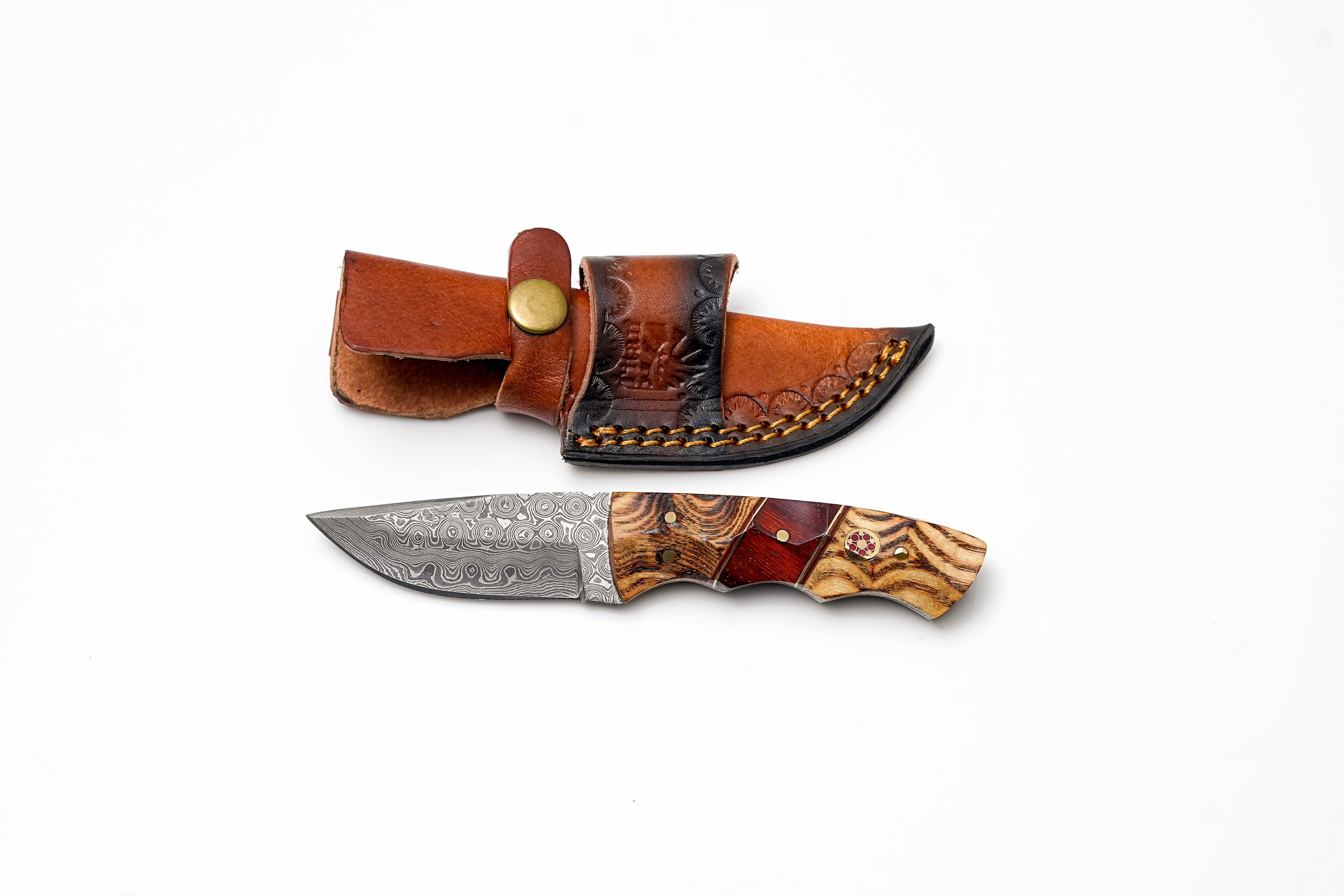 Custom Damascus Steel Drop Point Hunter | Exotic Bocote & Rosewood Handle | Scout Carry TK-493 by Titan International K
