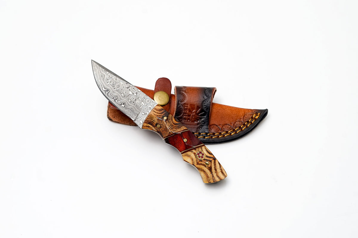 Custom Damascus Steel Drop Point Hunter | Exotic Bocote & Rosewood Handle | Scout Carry TK-493 detail image - Resin
