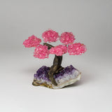 Genuine Rose Quartz Clustered Gemstone Tree on Amethyst Matrix (The Love Tree) with pink clustered leaves and purple crystal base