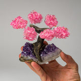 Genuine Rose Quartz Clustered Gemstone Tree on Amethyst Matrix (4 inches) (The Love Tree)