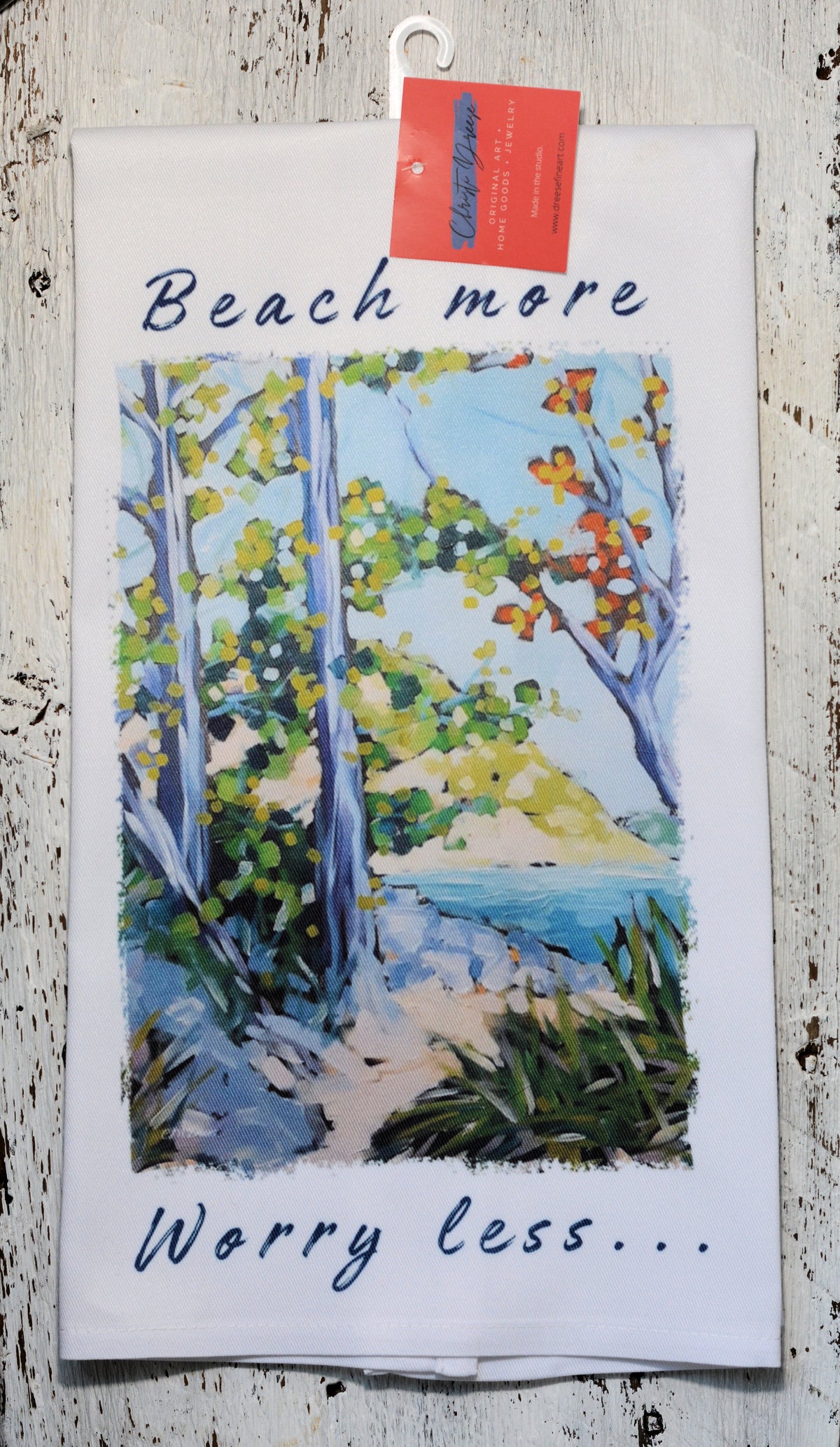 Dish Towel - "Beach More, Worry Less" detail image - Resin Society