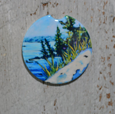 Car Coaster: Serenity at the Lake. Artist Christi Dreese by Dreese Fine Art - Resin Society