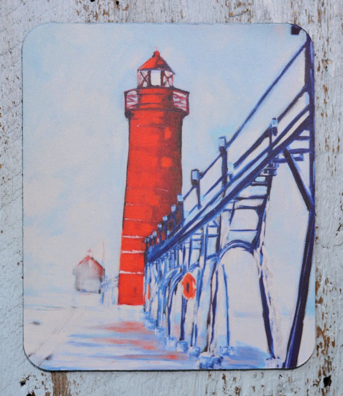 Mousepad: Winter's Magic, Grand Haven Lighthouse. by Dreese Fine Art - Resin Society