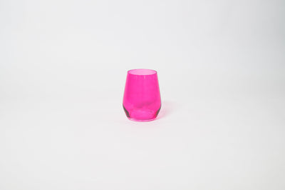Hot Hot Pink stemless colored wine glass in a bright vibrant pink shade.