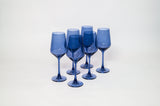Indigo-go Colored Wine Glass showing rich indigo tint, stemmed style, displayed upright.