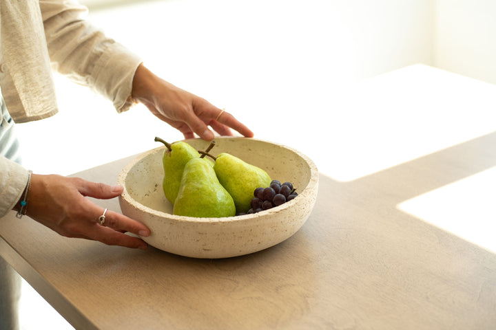 Stone-Look Fruit Bowl — Travertine or Lava Rock